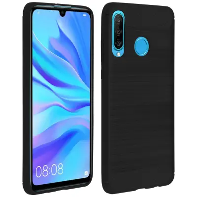 Maska Huawei P30 Lite Karbon završna obrada Brušeni metal - Crna