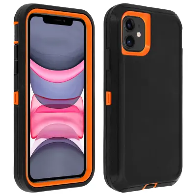 Maska iPhone XR kruta višeslojna zaštita antišok kutovi - crna/narančasta