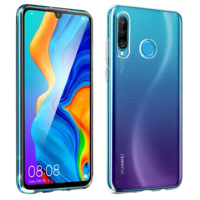 Maska Huawei P30 Lite Silikon i Kaljeno staklo 9H Crni rub