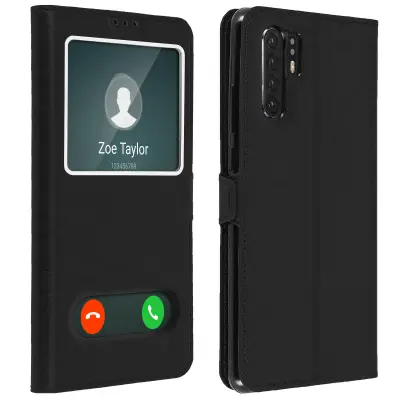 Futrola Huawei P30 Pro dvostruki prozor funkcija stalka silikonska maska - crna
