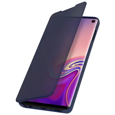 Torbica Samsung Galaxy S10 Prozirna preklopna torbica s ogledalom i video stalkom, tamnoplava