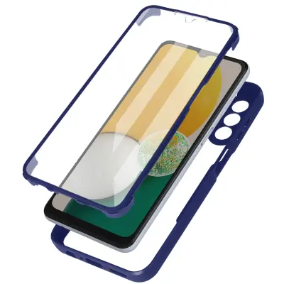 Maska za Samsung A13 5G i A04s pleksiglas leđa i polimer prednja plavi rub