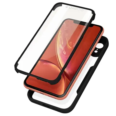 Maska iPhone XR pleksiglas leđa polimer ojačani kutovi crni rub