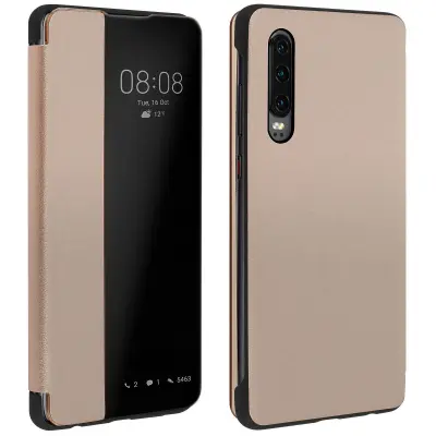 Futrola Huawei P30 veliki prozirni prozor kruta maska zlatna