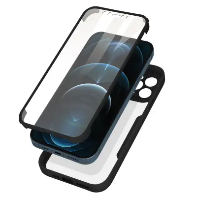 Maska iPhone 12 Pro Pleksiglas leđa Polimer prednja Antišok Crna
