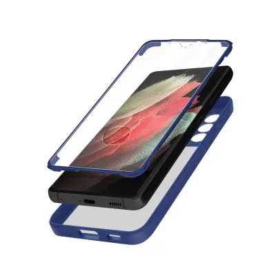 Navlaka Samsung Galaxy S21 Ultra Stražnji Plexiglas Prednji Polimer Obrub plavi