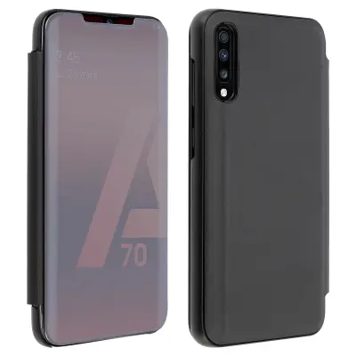 Torbica Samsung Galaxy A70 Prozirna preklopna torbica s ogledalom i video stalkom, crna