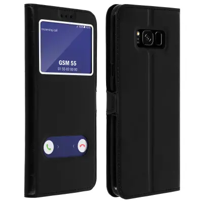 Samsung Galaxy S8 Plus torbica s preklopom, 2x prozor, silikonska gel maska - crna