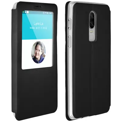 Futrola OnePlus 6 preklop s prozorom Stand funkcija kruta maska crna