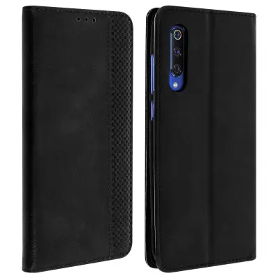 Futrola za Xiaomi Mi 9, maska, efekt stare kože, držač kartica, stalak - crna