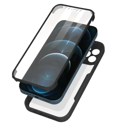 Maska iPhone 12 Pro Max Pleksiglas leđa Polimer prednja Antišok Crna