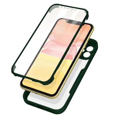 Maska iPhone 11 Pleksiglas leđa Polimer prednja Antišok Zeleni rub