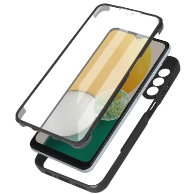 Maska za Samsung A13 5G i A04s pleksiglas leđa i polimer prednja crni rub
