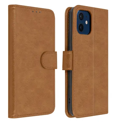 Torbica za Apple iPhone 12 Mini zaštita s držačem kartica funkcija stalka smeđa