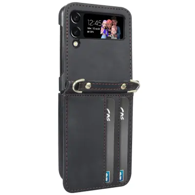 Maska za Samsung Z Flip 4 koža držač kartica naramenica Versatile Case crna