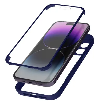 Maska za iPhone 14 Pro antišok pleksiglas leđa i polimer prednja plavi rub