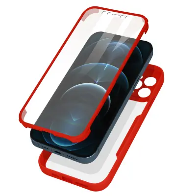 Maska iPhone 12 Pro Pleksiglas leđa Polimer prednja Antišok Crvena