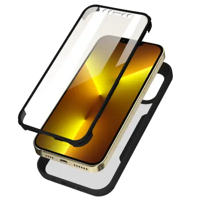 Maska iPhone 13 Pro Pleksiglas leđa Polimer prednja Antišok Crna