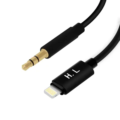 Audio kabel Lightning na Jack 3.5mm muški kvalitetan zvuk 1 metar crni