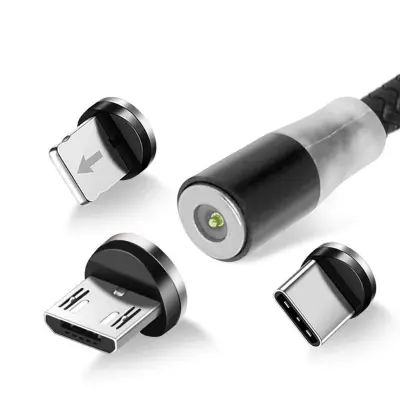 USB na Lightning, USB-C i Micro-USB kabel za punjenje 2.4A 1m - crni