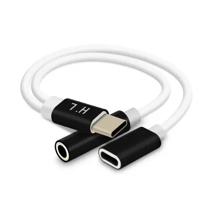 Audio i adapter za punjenje USB-C na Jack 3.5mm i USB-C Kompaktan 12cm Crni