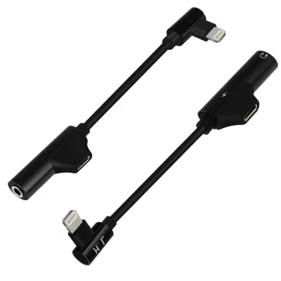 Audio i adapter za punjenje iPhone na Lightning / Jack 3.5mm Kutni Crni