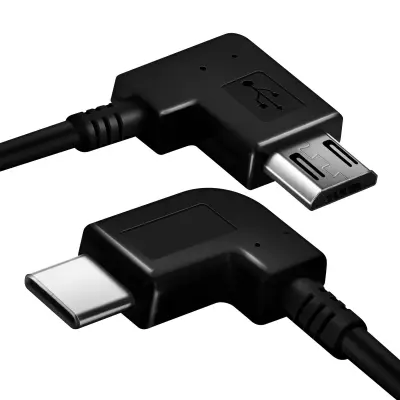USB tip C na micro-USB kabel brzo punjenje kutni utikač 30cm crni