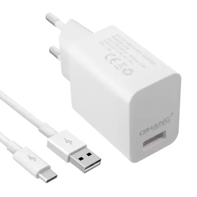 Zidni punjač USB 3A Qualcomm Quick Charge 3.0 USB Tip C kabel 1m Bijeli