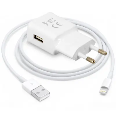 Zidni punjač USB 1.5A i Lightning kabel iPhone/iPad Brzo punjenje - Bijeli