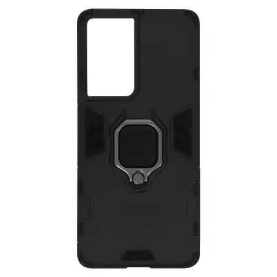 Navlaka Samsung Galaxy S21 Ultra Hibridna Otporna na Udarce Metalni Prsten Postolje crna