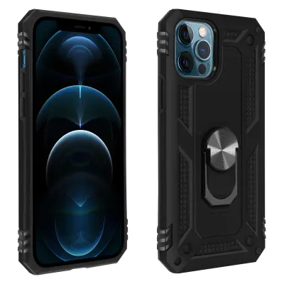 Maska Apple iPhone 12 / 12 Pro Antišok dvo-materijalna Prsten postolje - Crna
