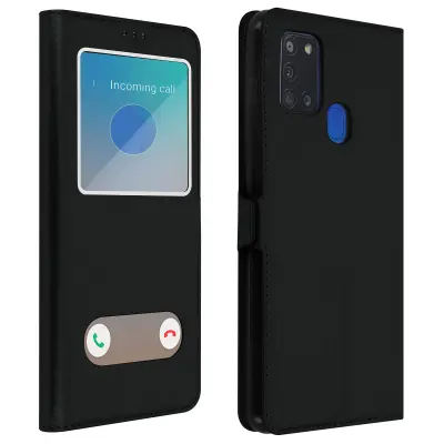 Maska Samsung Galaxy A21s Integrirana futrola dvostruki prozor video postolje crna
