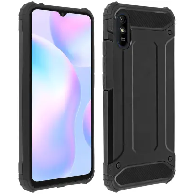 Maska za Xiaomi Redmi 9A hibridna reljefni dizajn protiv padova crna
