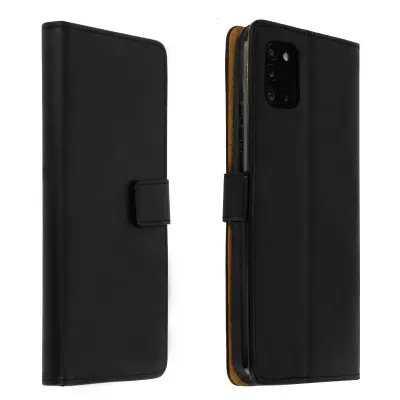 Maska Samsung Galaxy A31 Prava koža držač kartice video postolje crna