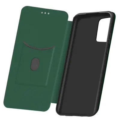 Samsung A52 i A52s preklopna torbica s držačem kartica i remenom s efektom karbona, zelena