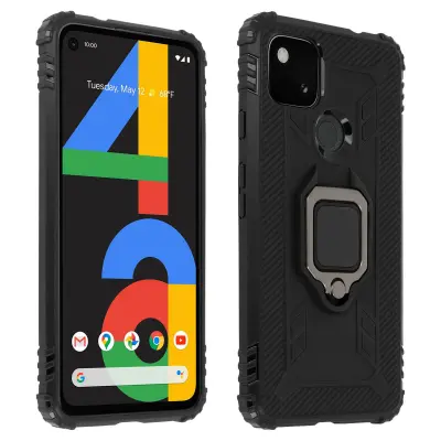 Maska Google Pixel 4A Fleksibilna Antišok Metalni prsten Stalak Crna