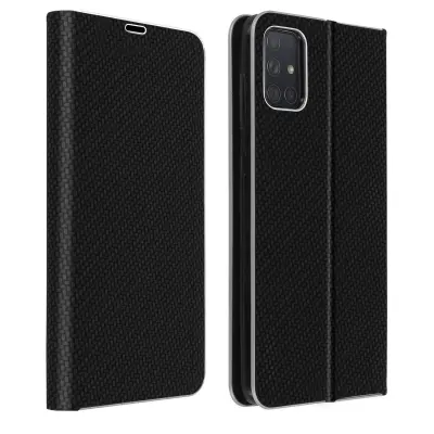 Torbica Samsung Galaxy A71 Torbica s držačem kartica, video podrškom i efektom karbona, crna