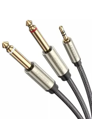 UGREEN AV126 TRS kabel, 3,5 mm na 2x TS 6,35 mm – 2 m (sivi)