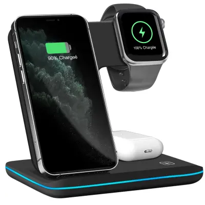 Indukcijski dock za punjenje iPhone, Apple Watch i AirPods vertikalni crni