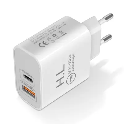 Zidni punjač USB / USB-C 20W Power Delivery Q.C 3.0 Bijeli