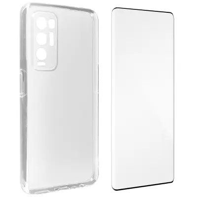 Maska Oppo Find X3 Neo meka i kaljeno staklo 9H - prozirna / crna