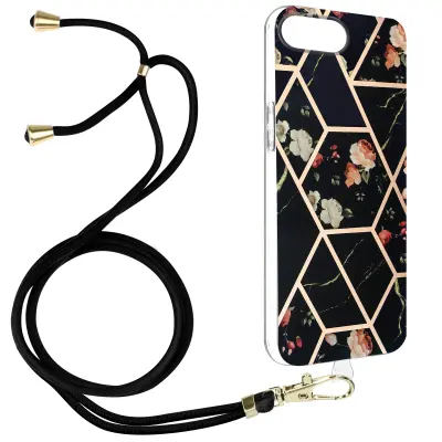 Maska s uzicom iPhone 8 Plus i 7 Plus Geometrijski motiv Silikonski gel Crna