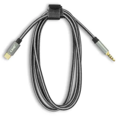 Audio kabel USB-C na Jack 3.5mm 4-pina muški tkani najlon 1.5m LinQ crni