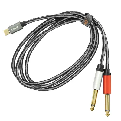 Razdjelni kabel USB-C na 2x Jack 6.35mm muški tkani najlon 1.5m LinQ sivi