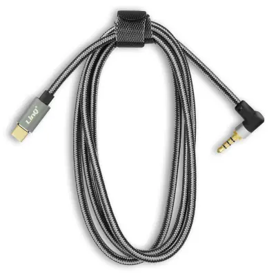 USB-C na Jack 3.5mm 4-pina muški kutni priključak najlon 1.5m LinQ crni