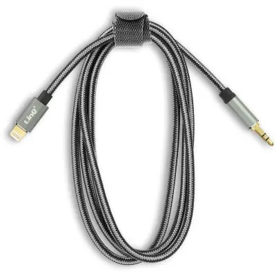 Lightning kabel na Jack 3.5mm muški tkani najlon 1.5m LinQ sivi