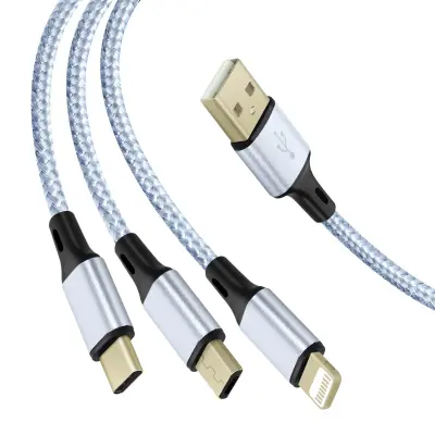 Kabel 3 u 1 na USB-C MicroUSB i Lightning brzo punjenje 1,2m tkani najlon