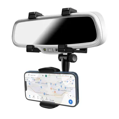 Auto Nosač Smartphone Pričvršćivanje Retrovizor Rotacija 360° Crni
