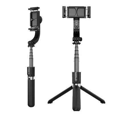 Selfie štap stabilizator za pametni telefon s ugrađenim tronošcem Bluetooth daljinski upravljač Crni