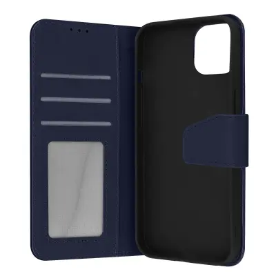 Futrola iPhone 13 Mini Premium koža držač kartica funkcija video stalka tamnoplava